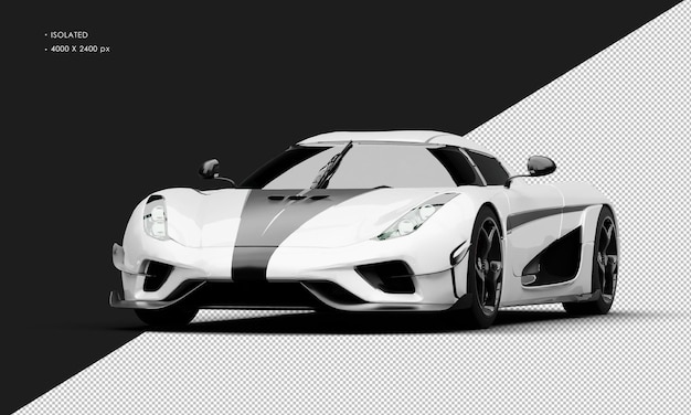 PSD isolated realistic metallic white limited sport touring hybrid sport car from left front angle view