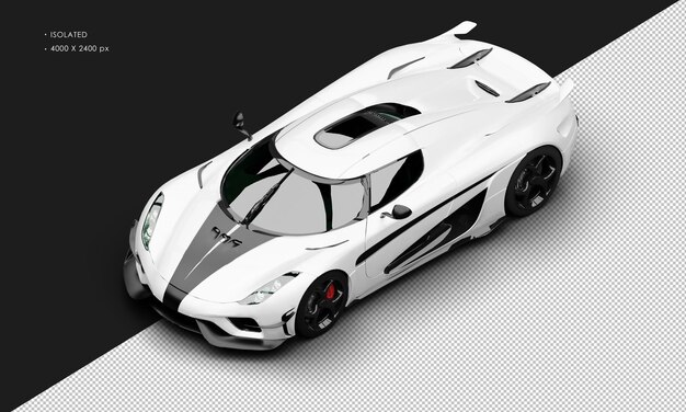 PSD isolated realistic metallic white limited sport touring hybrid sport car from top left front view