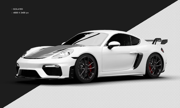 左のフロントビューから隔離された現実的な金属白色の豪華アスリートスーパースポーツカー