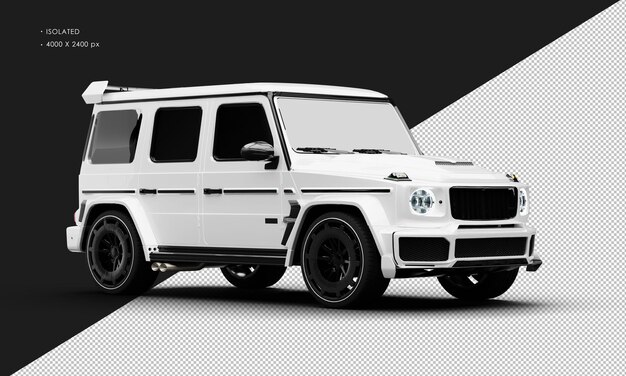 PSD isolated realistic metallic white luxury modern pure sport suv car from right front view