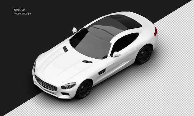 Auto sportiva moderna di lusso bianca metallica realistica isolata dalla vista frontale in alto a sinistra