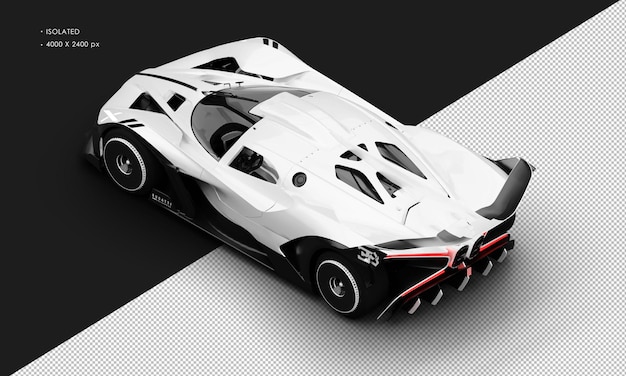 Изолированный реалистичный металлический белый роскошный седан современный супер спортивный автомобиль сверху слева сзади