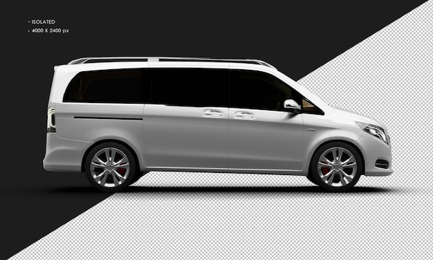 PSD isolated realistic metallic white modern luxury city van car from right side view