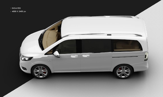 PSD isolated realistic metallic white modern luxury city van car from top left view