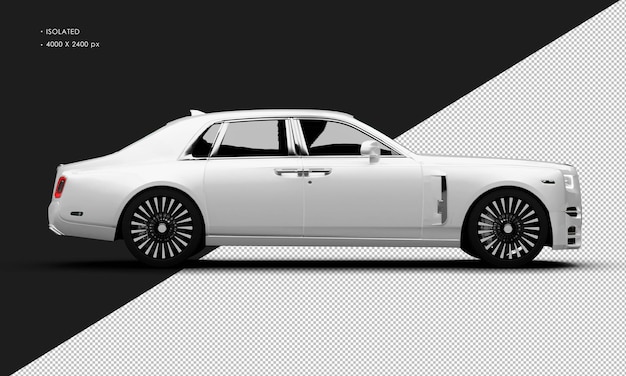 PSD isolated realistic metallic white modern luxury elegant city sedan car from right side view