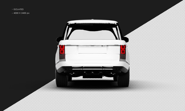 PSD isolated realistic metallic white modern luxury sport utility vehicle car from rear view