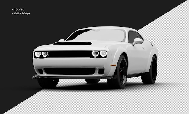 Isolated realistic metallic white modern super sport muscle car from left front angle view