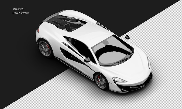 PSD isolated realistic metallic white twin turbo engine hyper sport car from top right front view