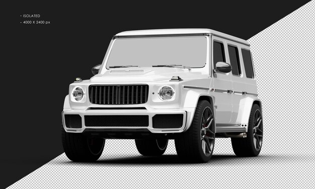 PSD isolated realistic metallic white twin turbo four wheel drive luxury suv car from left front angle