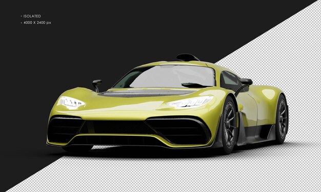 PSD isolated realistic metallic yellow excusive limited hybrid sports car from left front angle