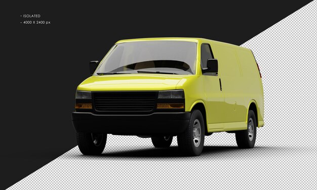 PSD isolated realistic metallic yellow full size cargo blind van car from left front angle view