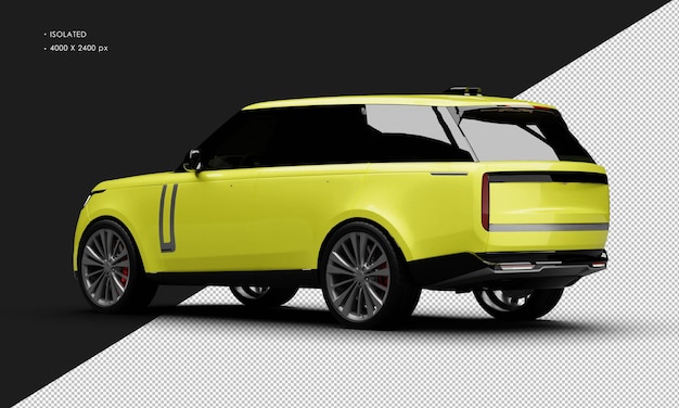 PSD isolated realistic metallic yellow full size luxury sport utility vehicle car from left rear view