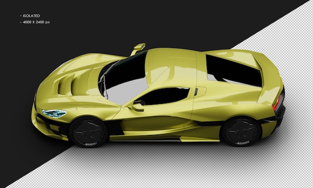 PSD isolated realistic metallic yellow hyper racing sport super car from top left view