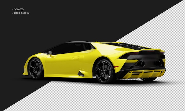 Isolated realistic metallic yellow luxury hyper sport car from left rear view