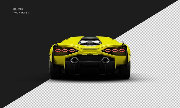 PSD isolato realistic metallic yellow mid engine hybrid modern sport super car from rear view