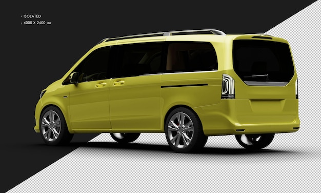 PSD isolated realistic metallic yellow modern luxury city van car from left rear view
