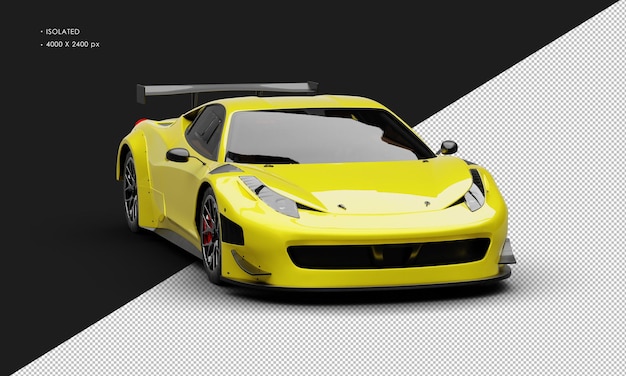 PSD Изолированный реалистичный металлический желтый современный супер спортивный гоночный автомобиль с правого переднего угла обзора