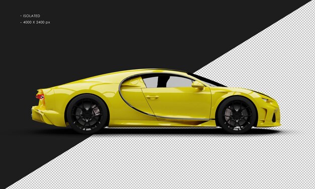 PSD isolated realistic metallic yellow with stripes luxury sport sedan super car from right side view