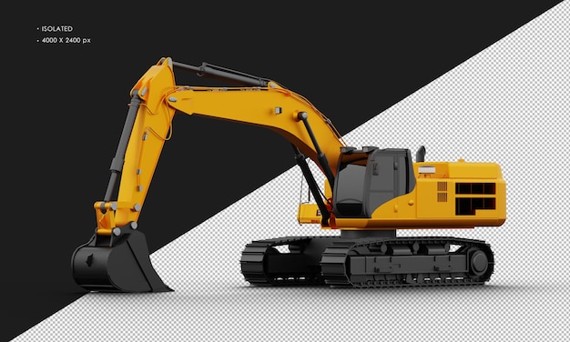 PSD isolated realistic orange titanium metal matte excavator machine from left front view