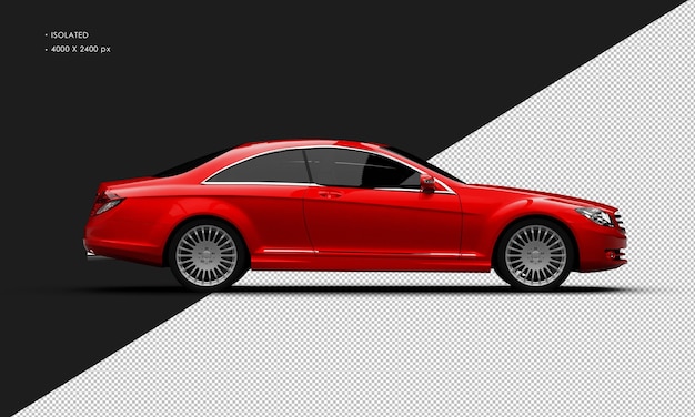 PSD isolated realistic red metallic luxury city sedan car from right side view