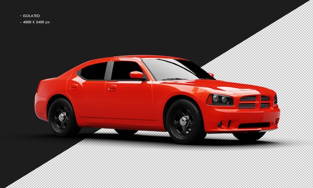 Isolated realistic red modern muscle sport sedan car from right front view