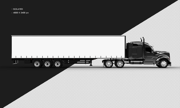 PSD isolated realistic shiny black long trailer truck car from right side view