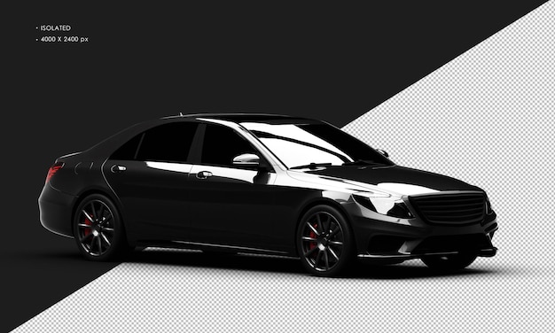 PSD isolated realistic shiny black luxury elegant city sedan car from right front view
