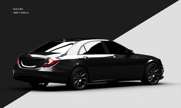 Isolated realistic shiny black luxury elegant city sedan car from right rear view