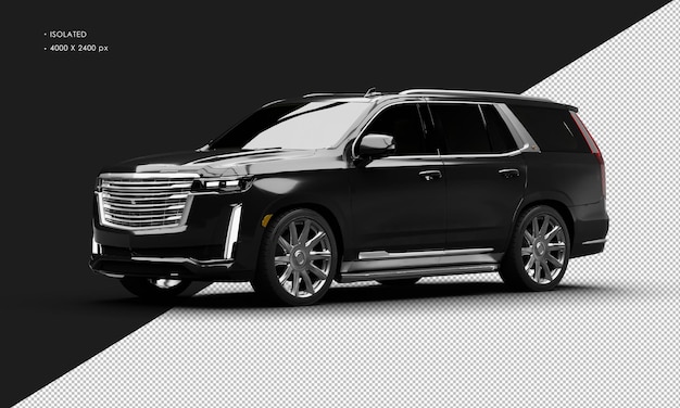 PSD isolated realistic shiny black luxury modern city suv car from left front view