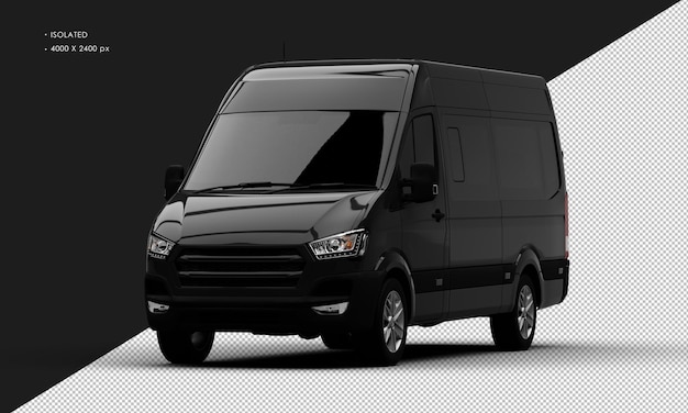 Isolated realistic shiny black luxury van from left front angle view