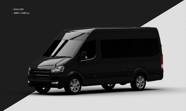 PSD isolated realistic shiny black luxury van from left front view