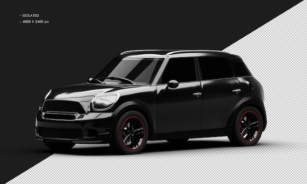 Isolated Realistic Shiny black Mini City Car from Left Front View