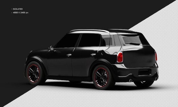 Isolated Realistic Shiny black Mini City Car from Left Rear View