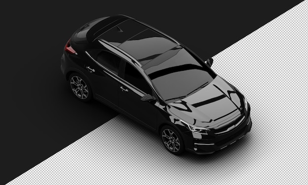 Isolated Realistic Shiny Black Modern Sport City Car from Top Right Front View