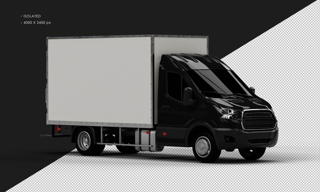 Isolated Realistic Shiny Black Transit Box Van from Right Front View