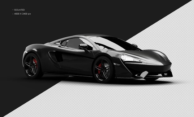 Isolated realistic shiny black twin turbo engine hyper sport car from right front view