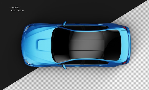 Isolated realistic shiny blue elegant sport city car from top view