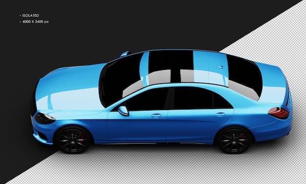 Isolated realistic shiny blue luxury elegant city sedan car from top left view