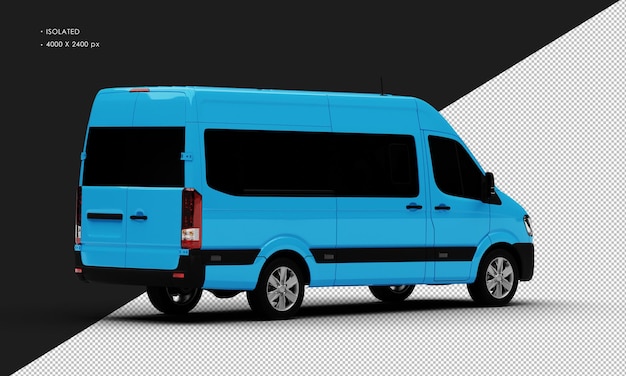 Isolated realistic shiny blue luxury van from right rear view