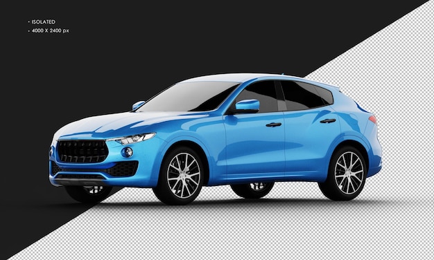 Isolated realistic shiny blue modern city sport suv car from left front view