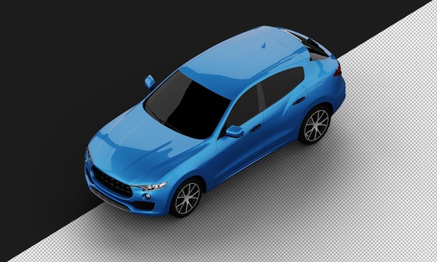 Isolated Realistic Shiny blue Modern City Sport SUV Car from Top Left Front View