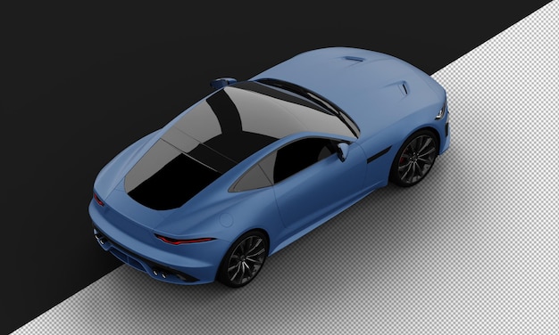 Isolated realistic shiny blue modern city super sport car from top right rear view