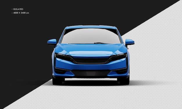 Isolated realistic shiny blue sport elegant sedan car from front view