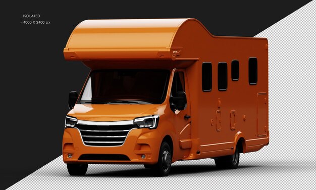 PSD isolated realistic shiny brown travel camper van car from left front angle view