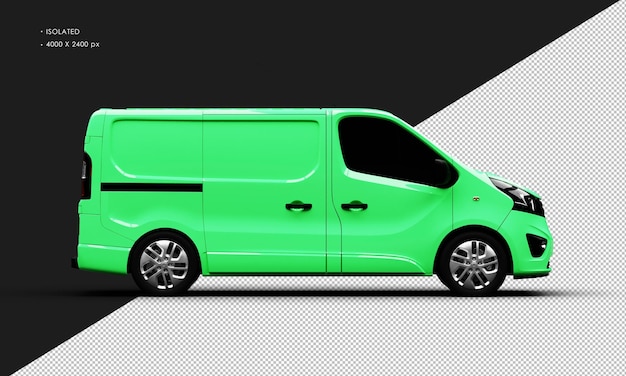 Isolated realistic shiny green commercial transport blind van car from right side view