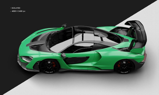 PSD isolated realistic shiny green limited mid engined sport hyper car from top left view