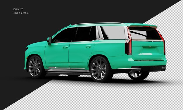 PSD 左後姿から現実的な光沢のある緑色の高級モダンな都市 suv 車を分離