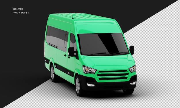 Isolated realistic shiny green luxury van from right front angle view