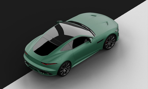 Isolated realistic shiny green modern city super sport car from top right rear view