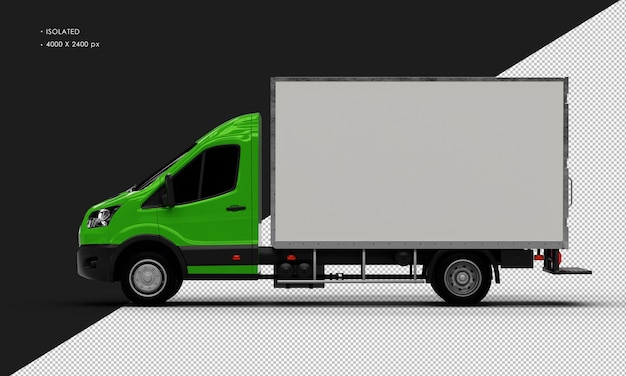 Isolated realistic shiny green transit box van from left side view